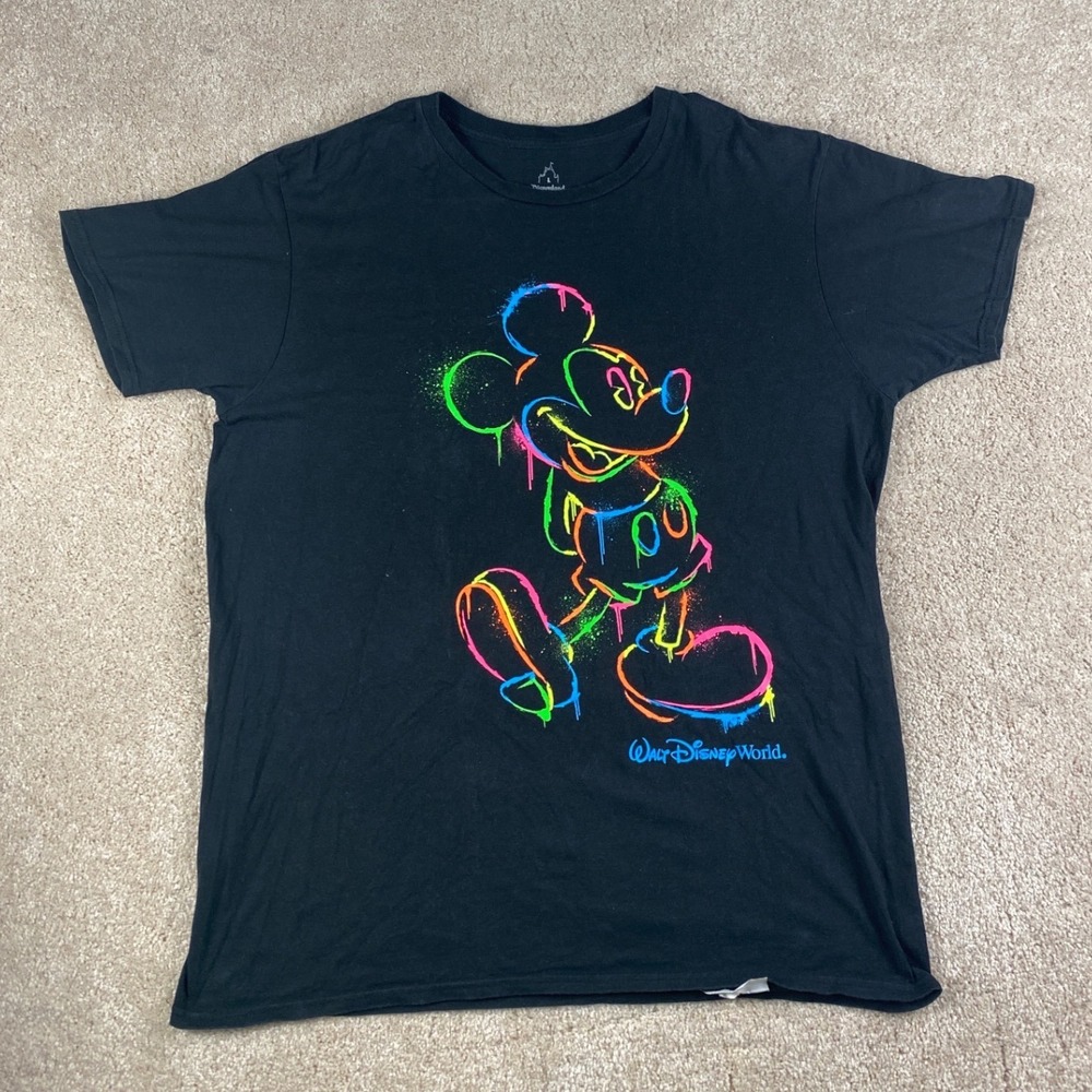 Disney Mickey Mouse Graffiti Neon Spray Paint T-Shirt Mens‎ Large Black Hanes